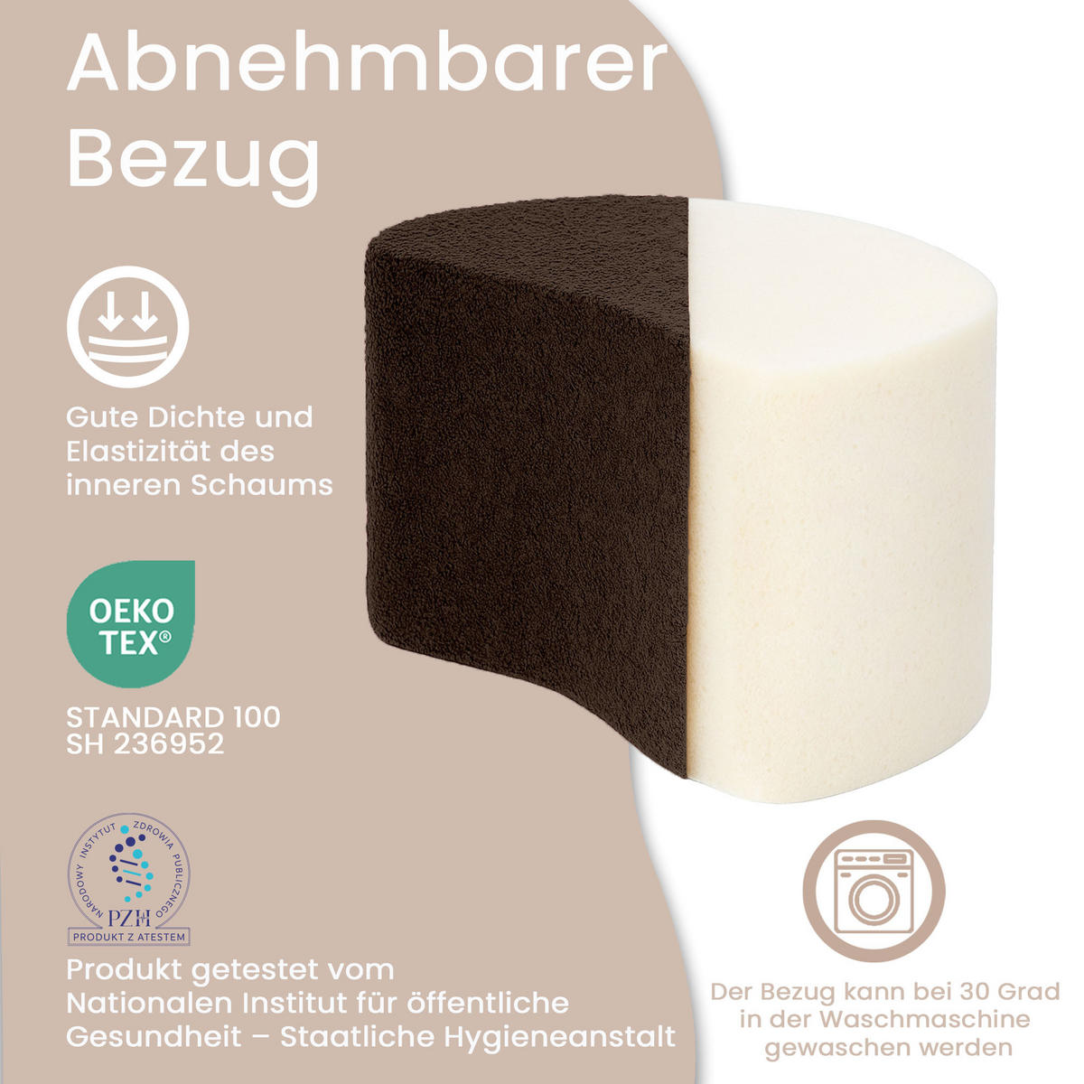 SITZSACK Halbmond 54/36/35 cm, weicher Bouclé 315 g/m², Dunkelgrau - Braun, Textil (36/35/54cm) - Dreamroots