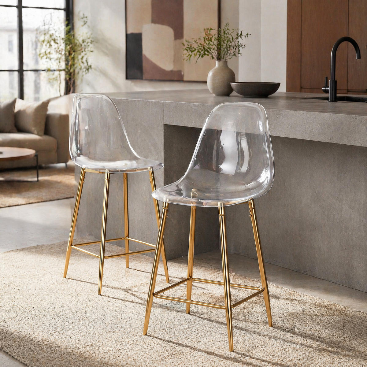 BARHOCKER Transparent mit goldfarbenem Metallgestell und Fußstütze - Goldfarben, Kunststoff (45/102/51cm) - MIVRAY