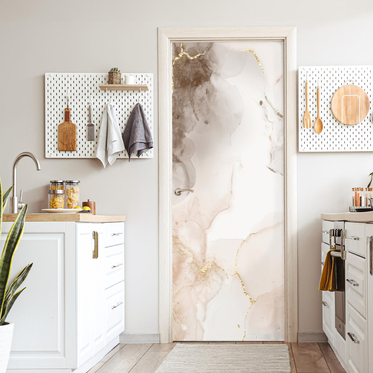 TÜRAUFKLEBER Marmor - Braun - Linie 85x215 cm - Türtapete - Champagner, Kunststoff (85/0.1cm) - MuchoWow