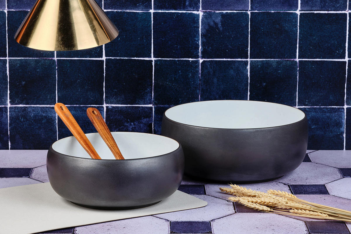 SALATSCHALEN Gourmet Ø25cm und Ø29,5cm - 2er-Set - Onyx - Schwarz, Keramik - Björn