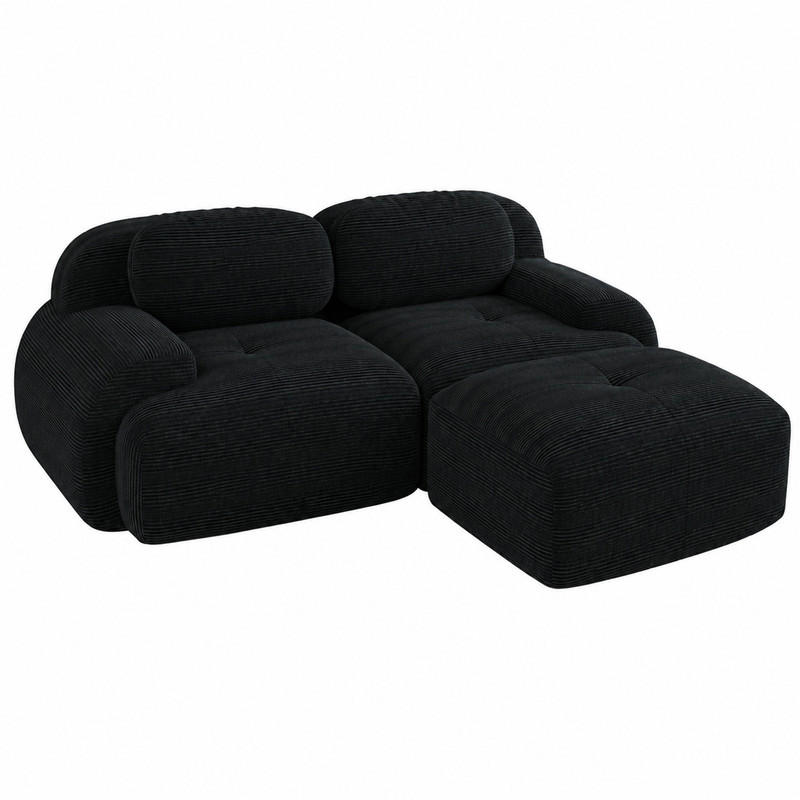 ECKSOFA modular rahmenlos Cord Black - Schwarz, Kunststoff (178/208.1cm) - Meubliv