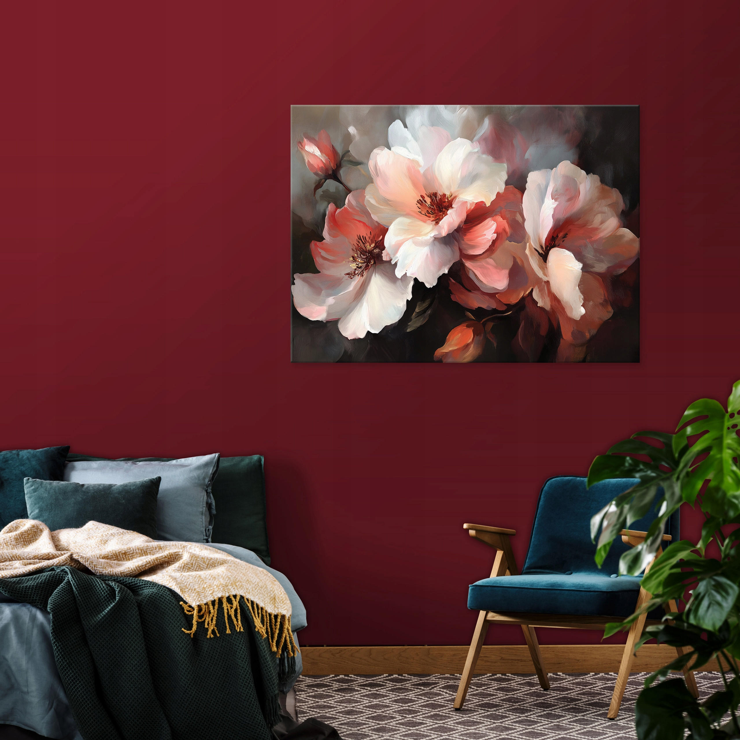 BILDER Blumen Schwarz Wohnzimmer 120x80 - Multicolor, Holzwerkstoff (120/80cm) - Wallarena