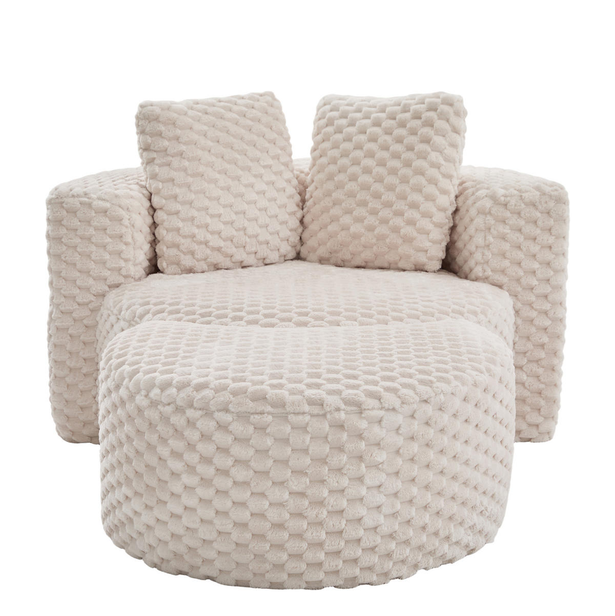 SESSEL 129/116/65 cm mit Hocker, 360°-Fassdesign und weichem Kunstfellbezug, Beige - Beige, Textil (116/65/129cm) - Redom