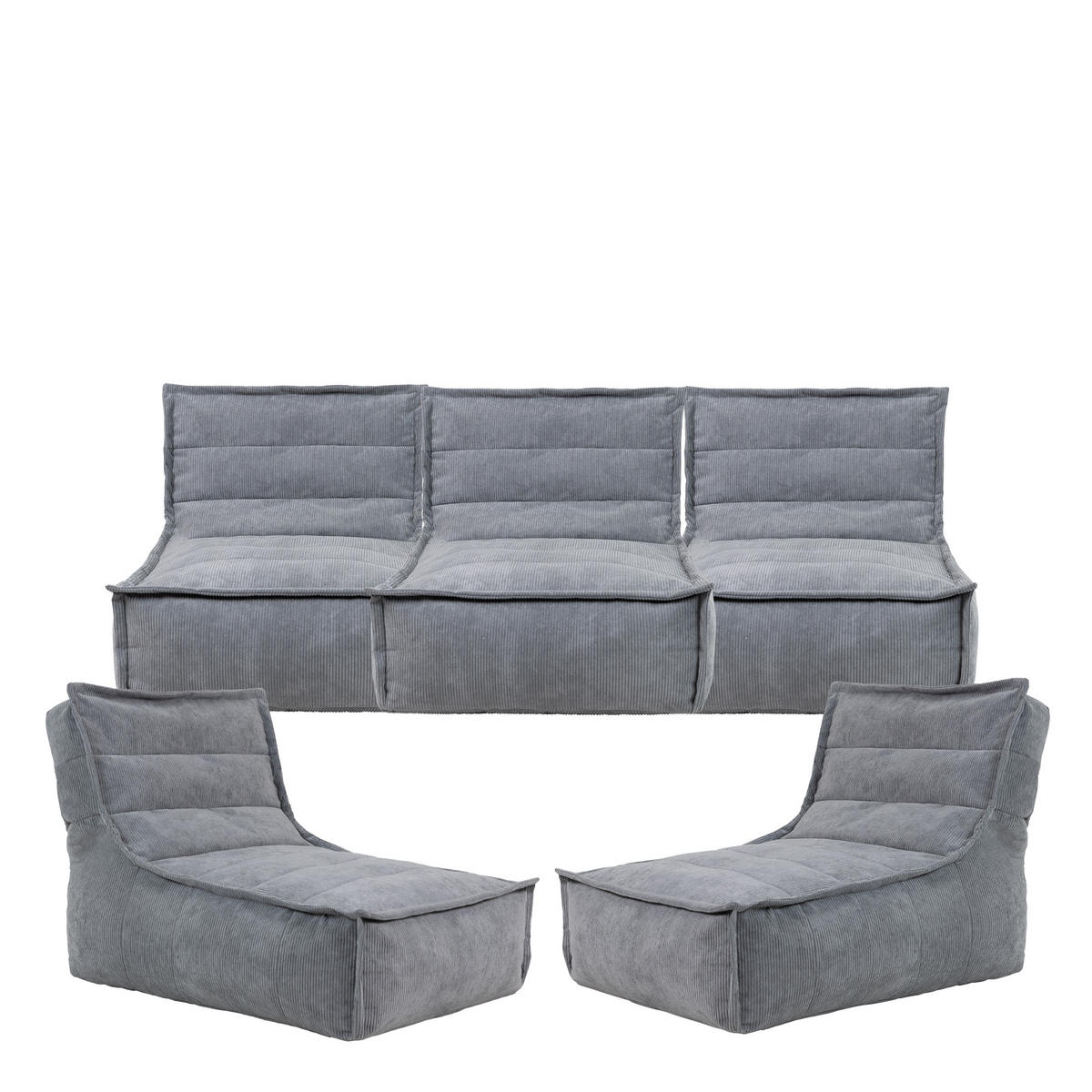SITZSACK Lounger Dolce , Cord, 5PK - Anthrazit/Grau, Kunststoff (380/72/90cm) - icon