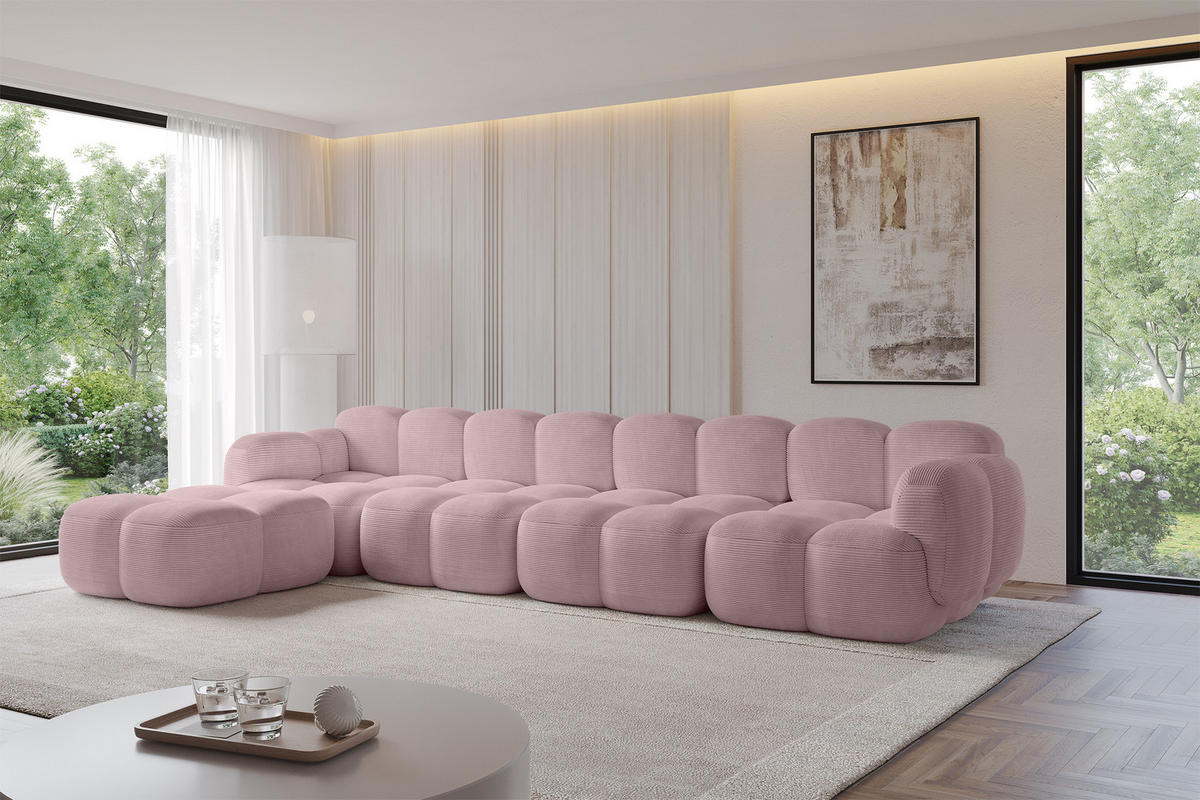 ECKSOFA modulares Sofa Links Miko-L3 390x205x75 Rosa Cord - Schwarz/Rosa, Holzwerkstoff/Kunststoff (390/205cm) - ALTDECOR