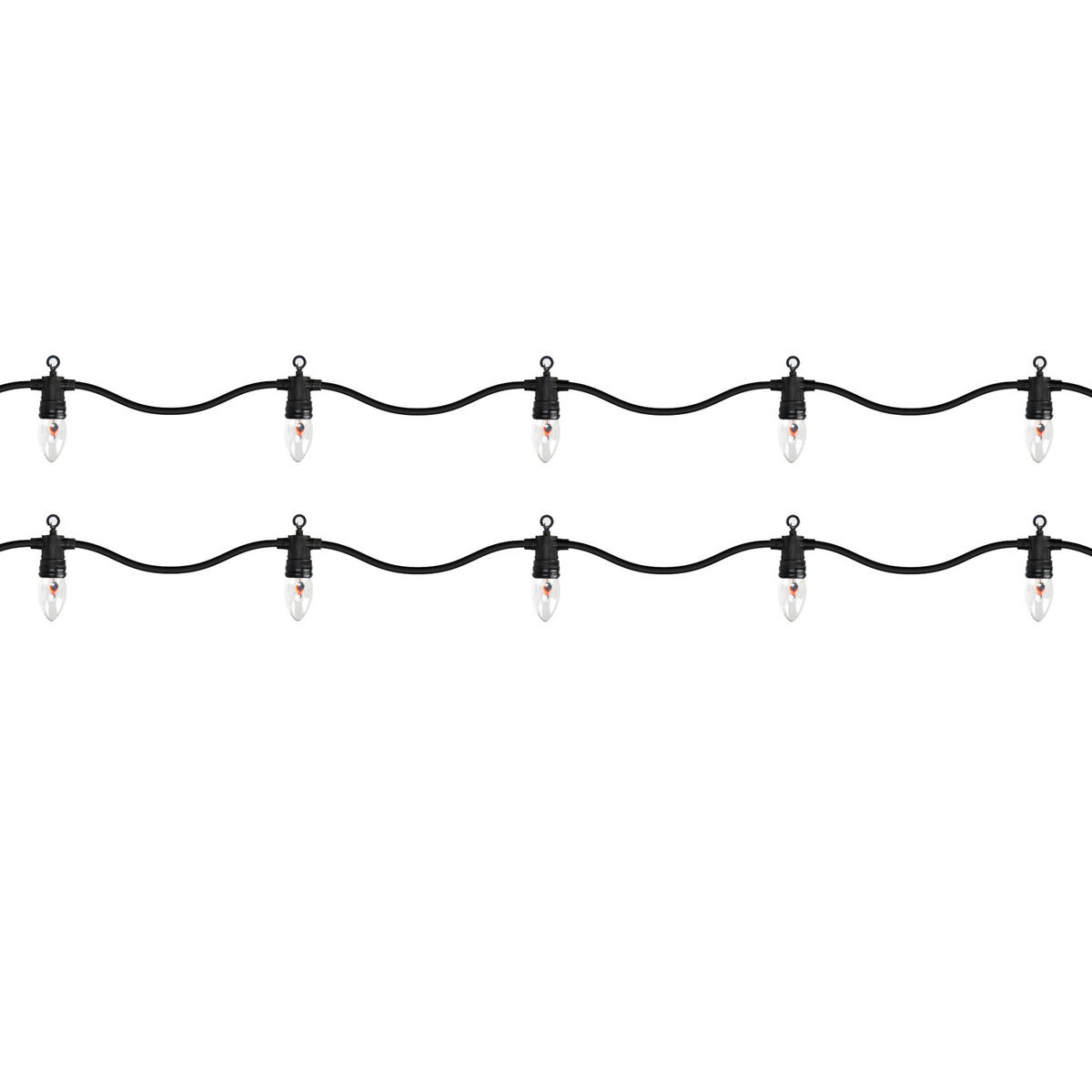 LICHTERKETTE mit Flammeneffekt 360 cm 10 Glühbirnen E14 Innen/Außen - Schwarz, Kunststoff (360cm) - ECD-Germany