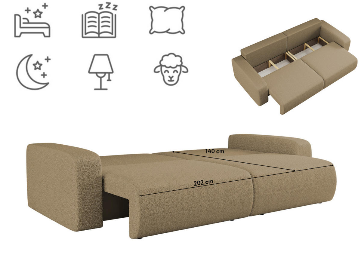 SCHLAFSOFA MILANO und Bettkasten Stoff Quelle Hellbraun - Hellbraun, Holz (246/83/98cm) - Kaiser Möbel