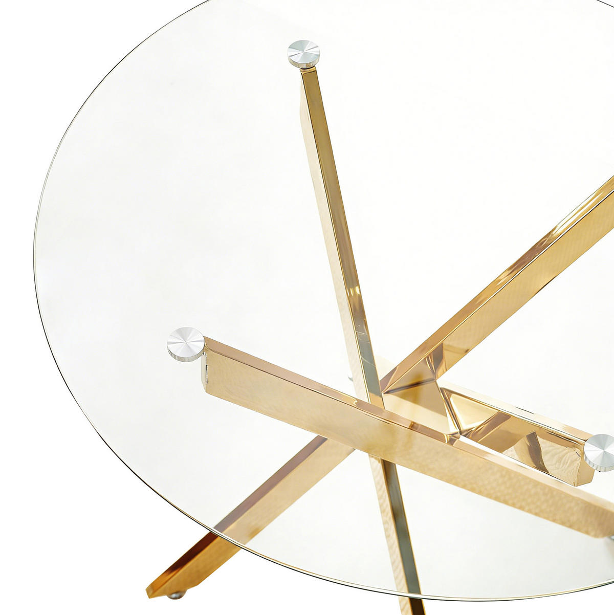 ESSTISCH mit Glasplatte und Metallgestell Goldfarben - Goldfarben, Metall (80/80/75cm) - Meubliv