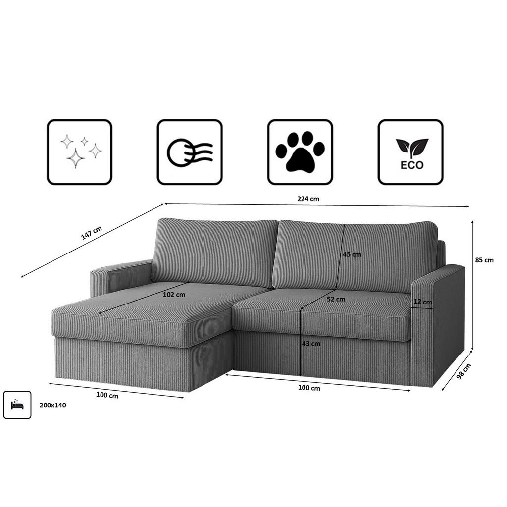 Thumbnail - Kaiser Möbel Ecksofa, Silber, Textil, 3-Sitzer, Füllung: Komfortschaum, L-Form, 147x140 cm, Wohnzimmer, Sofas & Couches,...