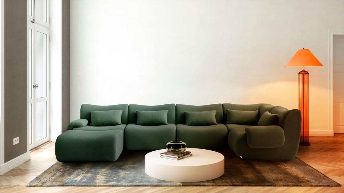 WOHNLANDSCHAFT Bouclé-Stoff Waldgrün - Waldgrün, Textil (356/73/190cm) - MILYsofa