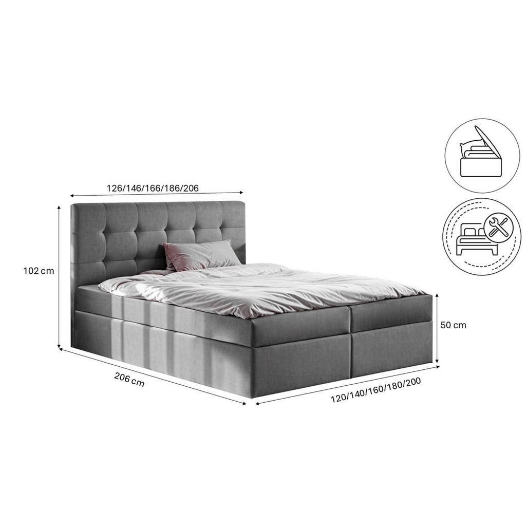 Thumbnail - Kaiser Möbel Boxbett, Grau, Holz, H2, 120x200 cm, Schlafzimmer, Betten, Boxspringbetten