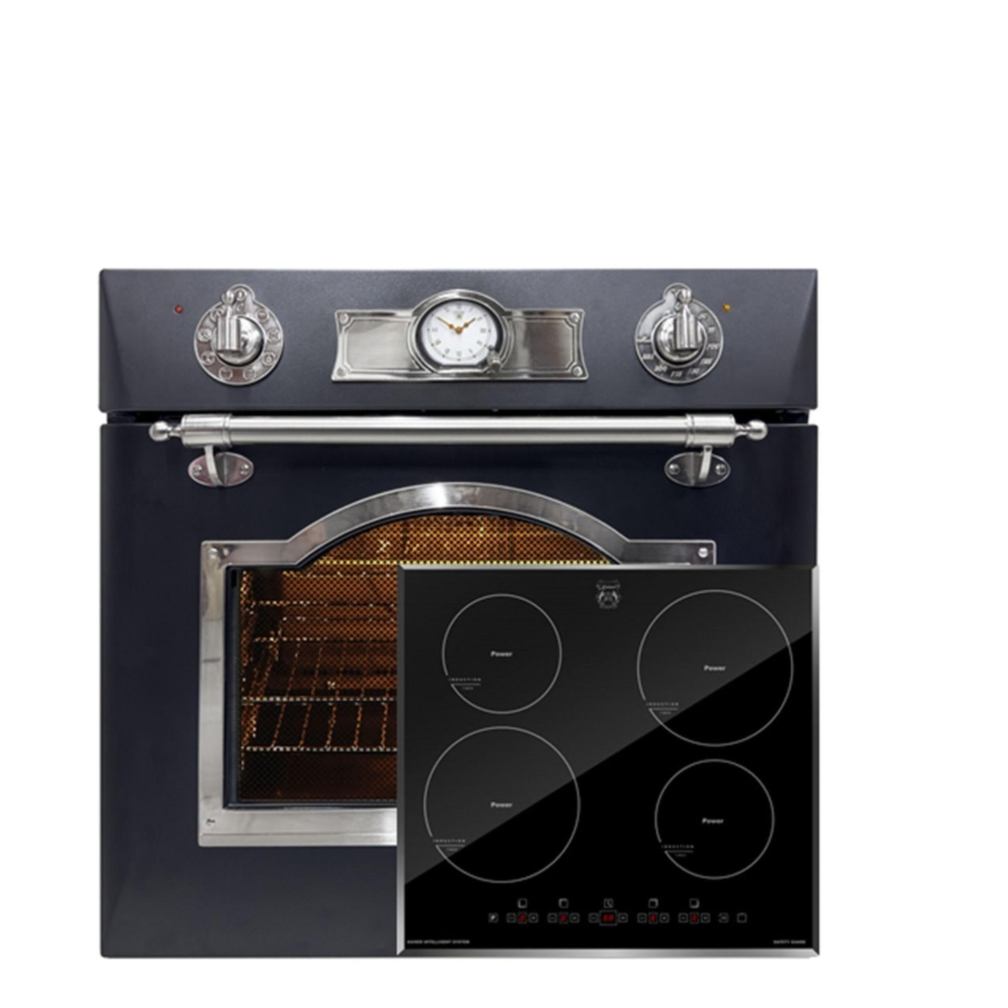 ELEKTRO-EINBAU-BACKOFEN 60 cm EH 6355 Em Sil+KCT 6105 FI Induktions-kochfeld 60 cm - Schwarz, Metall (59.4/59.4/56.6cm) - Kaiser Küchengeräte