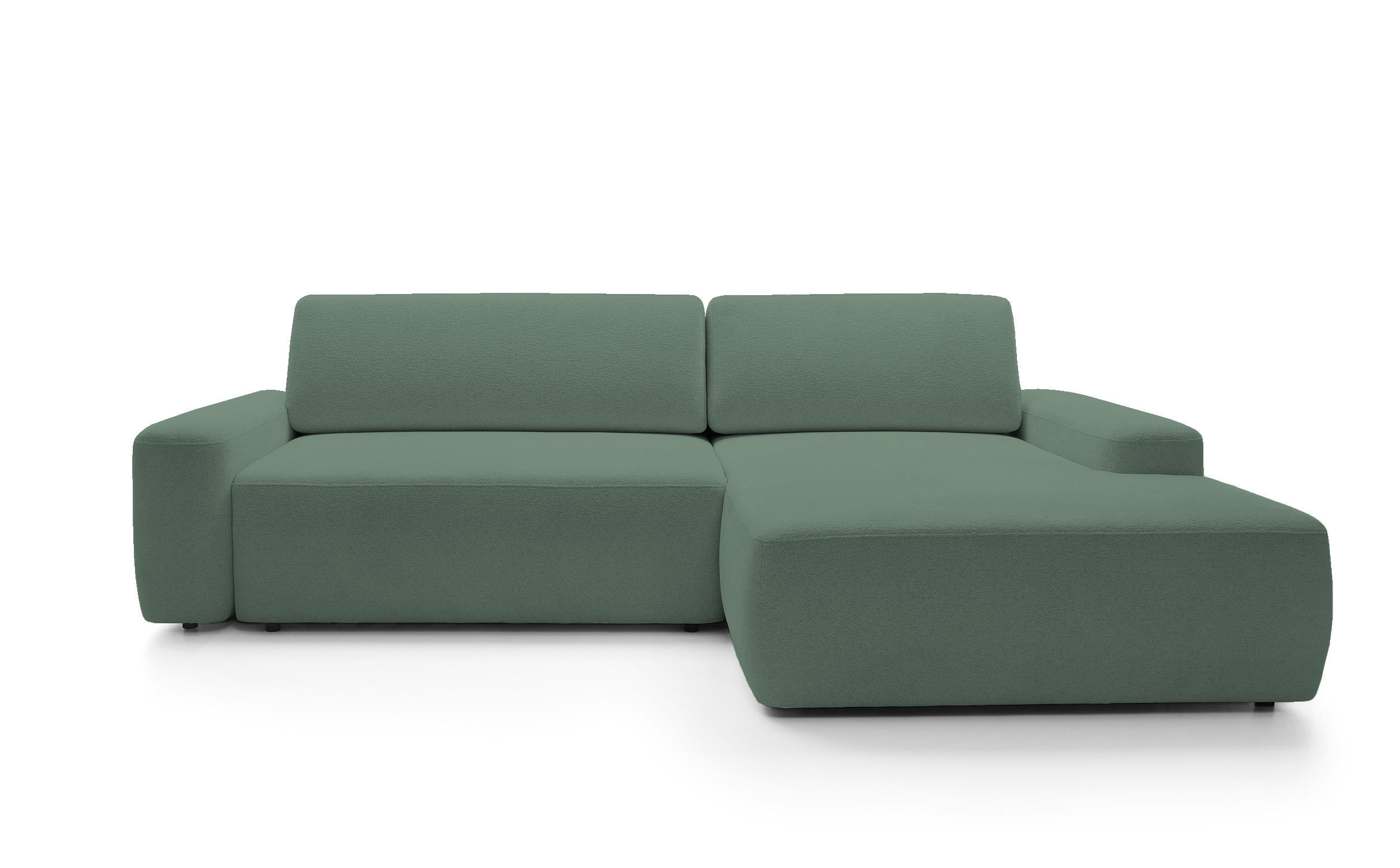 ECKSOFA BOULI 4-Sitzer Polstersofa Raven mit Schlaffunktion 130x210 cm Bettzeugablage 264x162x82 cm rechte, Farbe: Grün​ - Grün, Holz/Textil (264/162cm) - DomoHome
