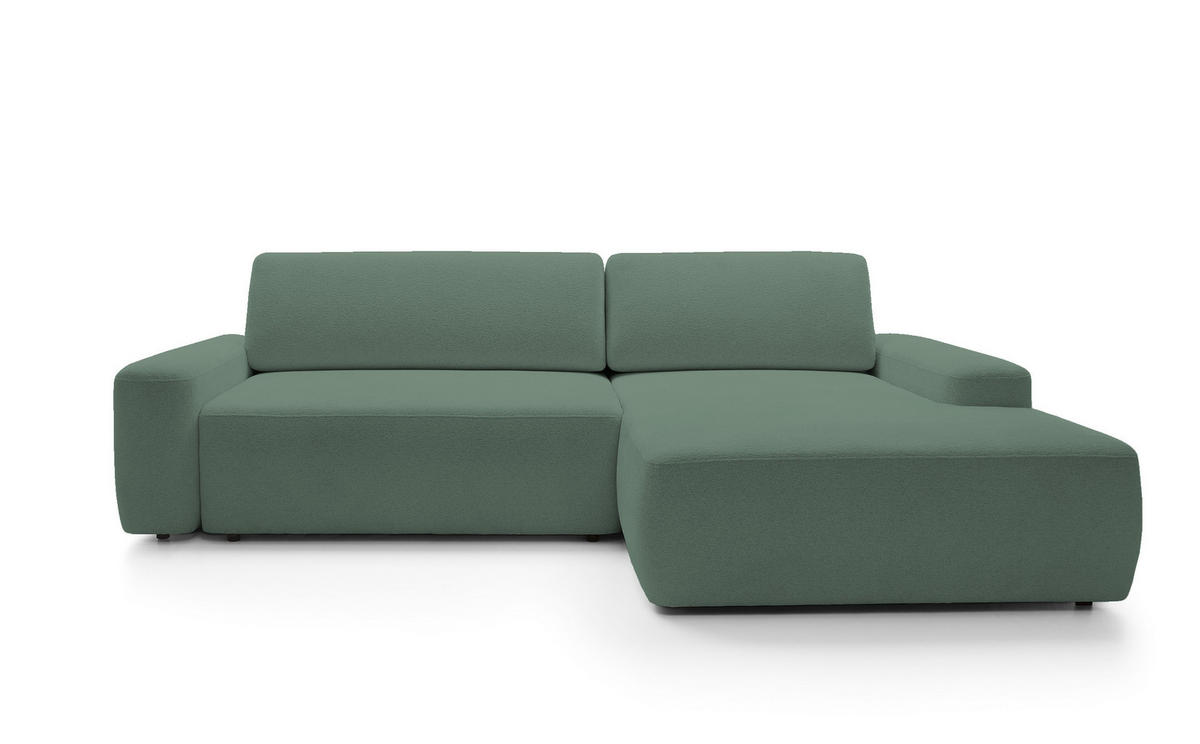 ECKSOFA BOULI 4-Sitzer Polstersofa Raven mit Schlaffunktion 130x210 cm Bettzeugablage 264x162x82 cm rechte, Farbe: Grün​ - Grün, Holz/Textil (264/162cm) - DomoHome