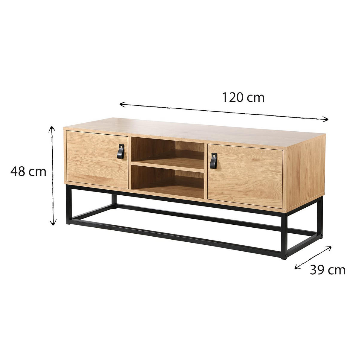 TV-MÖBEL Eiche Dekor 2 Türen und zentrale Ablage - L120 cm - Nussbaumfarben, Holzwerkstoff (39/48/120cm) - Calicosy