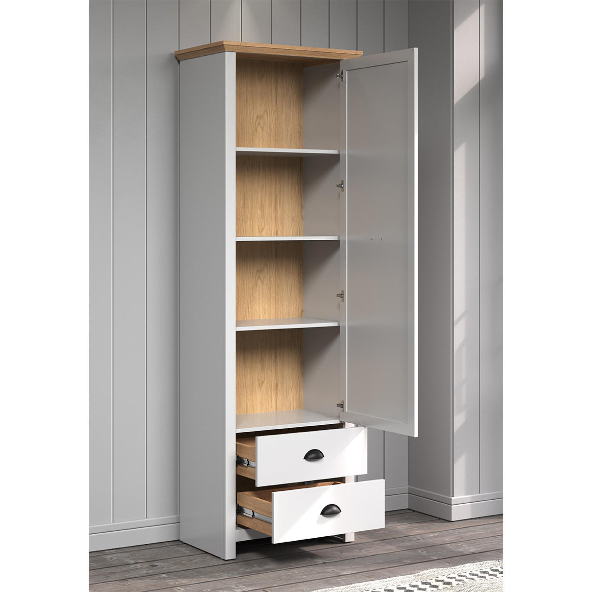 Garderobenschrank 1 Tür und 2 Schubladen B65 cm – LANDSIDE - Grau, Holzwerkstoff (65/201/41cm) - ebuy24