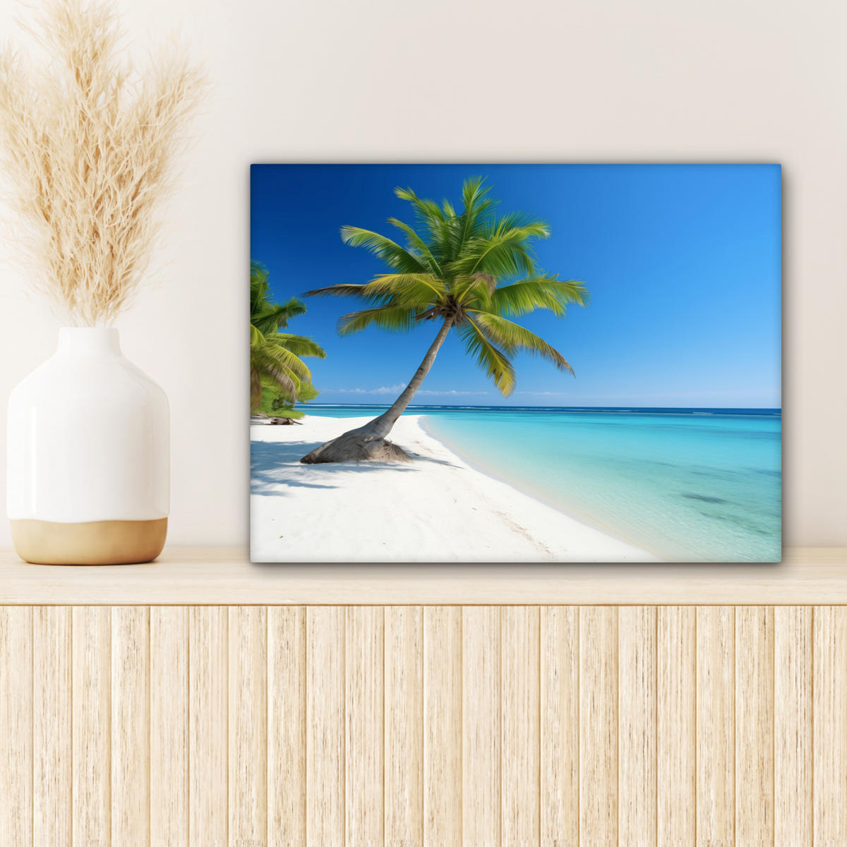 LEINWANDBILD Strand - Palme - Tropisch - Meer 40x30 cm - Grün, Textil (40/30cm) - MuchoWow