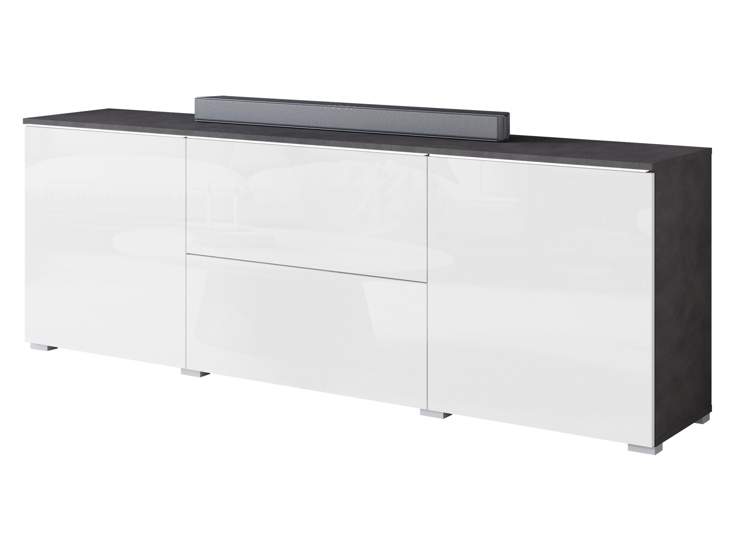 TV-LOWBOARD Vera 180 mit weißer LED Beleuchtung - Weiß Hochglanz/Silberfarben, Holzwerkstoff/Kunststoff (180/62/35cm) - MIRJAN24