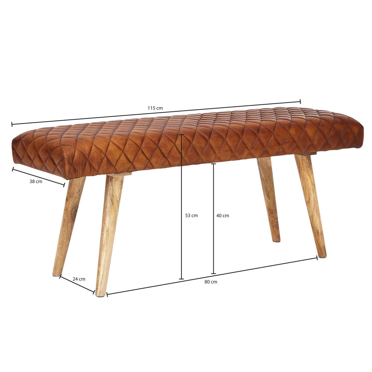 SITZBANK – Echtleder/Holz, Springbock-Stil - Braun, Mangoholz/Leder (115/53/38cm) - KADIMA DESIGN
