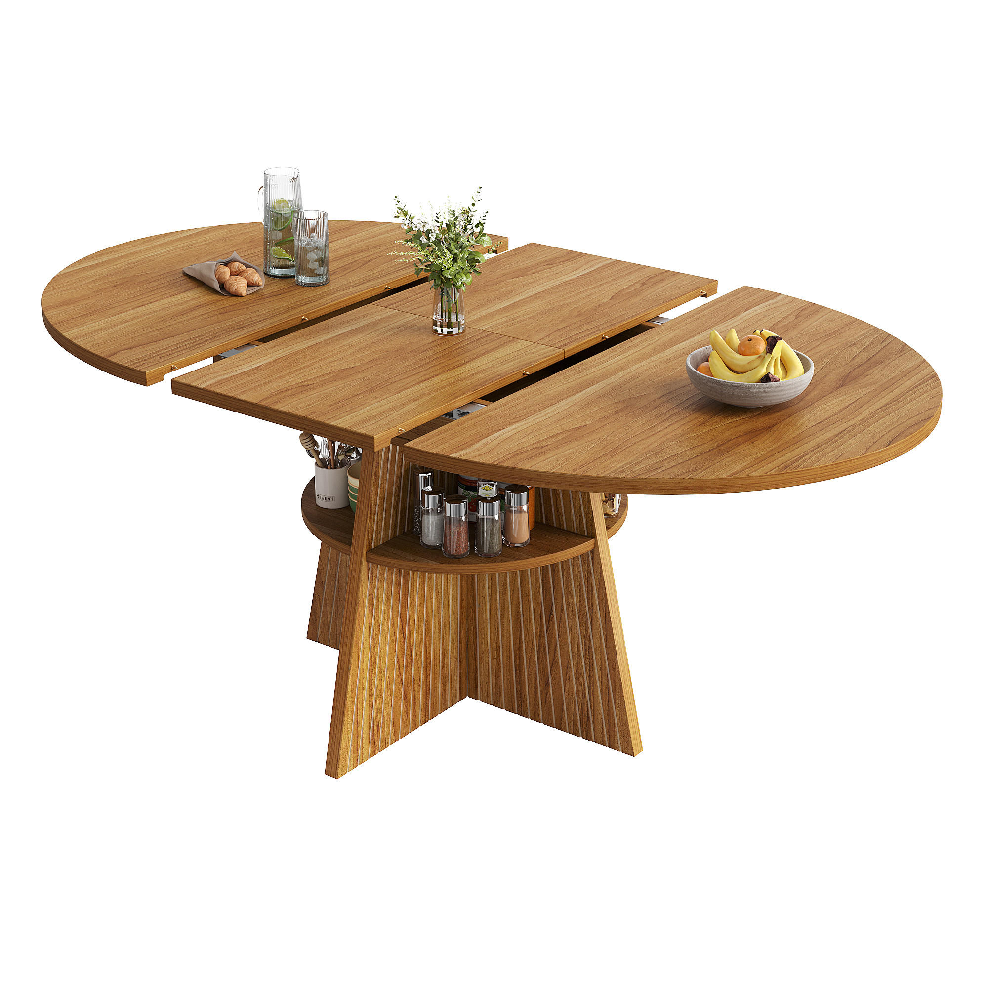 ESSTISCH in Natufarben Ausziehbarer Küchentisch mit Stauraum, Multifunktionstisch für Küche, Arbeits- und Wohnzimmer - Braun, Holzwerkstoff/Metall (150/110/76cm) - STILVORA