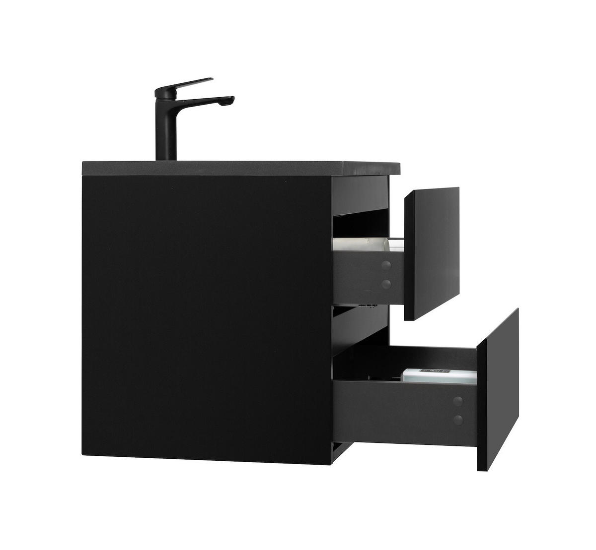 WASCHTISCHKOMBI Angela 2 Teile - Schwarz Matt Mit Schwarzem Waschbecken - 60 x 48 x 52 cm - Schwarz, Holz (60/52/48cm) - Badplaats