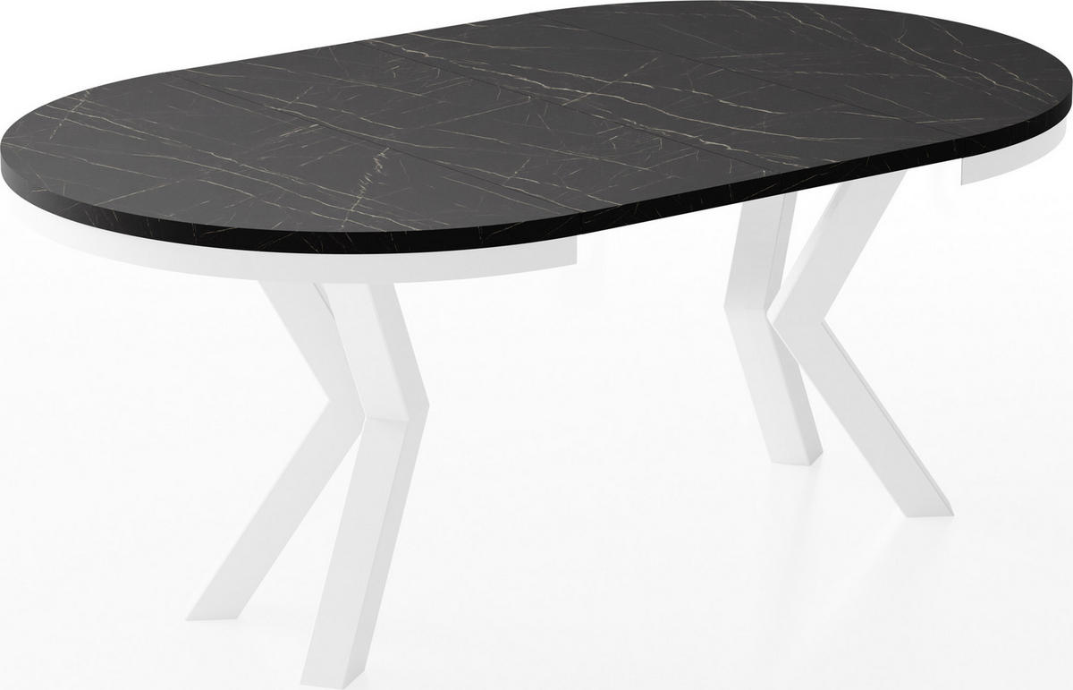ESSTISCH Clara Weiß runder ausziehbarer, Marmor Schwarz 120-200/120/76 cm - Anthrazit/Weiß, Holzwerkstoff/Metall (120/120/76cm) - WFL GROUP