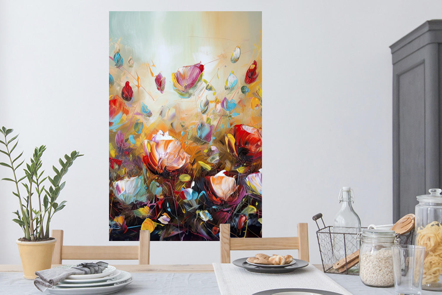 WANDTATTOO Blumen - Kunst - Natur - Ölgemälde 80x120 cm - Multicolor, Kunststoff (80/120/0.1cm) - MuchoWow