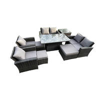 GARTENMÖBEL SET mit höhenverstellbarer Tisch Polyrattan Dunkelgrau 9-Sitzer - Dunkelgrau, Metall - Fimous