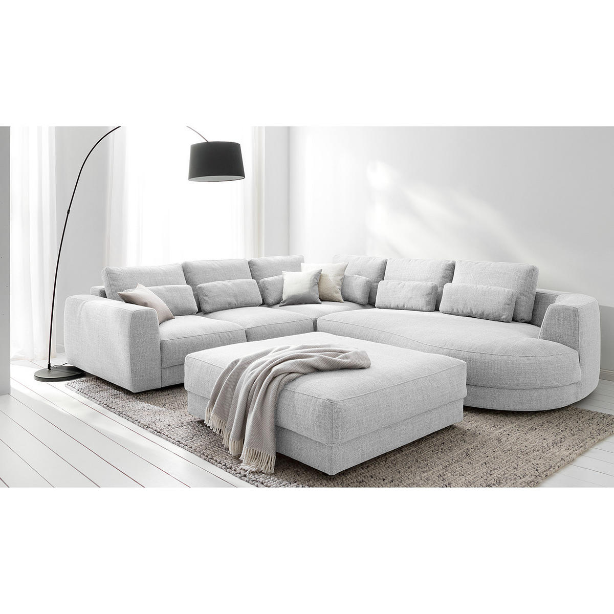 POLSTERHOCKER - Hellgrau/Schwarz, Kunststoff/Textil (105/38/117cm) - home24