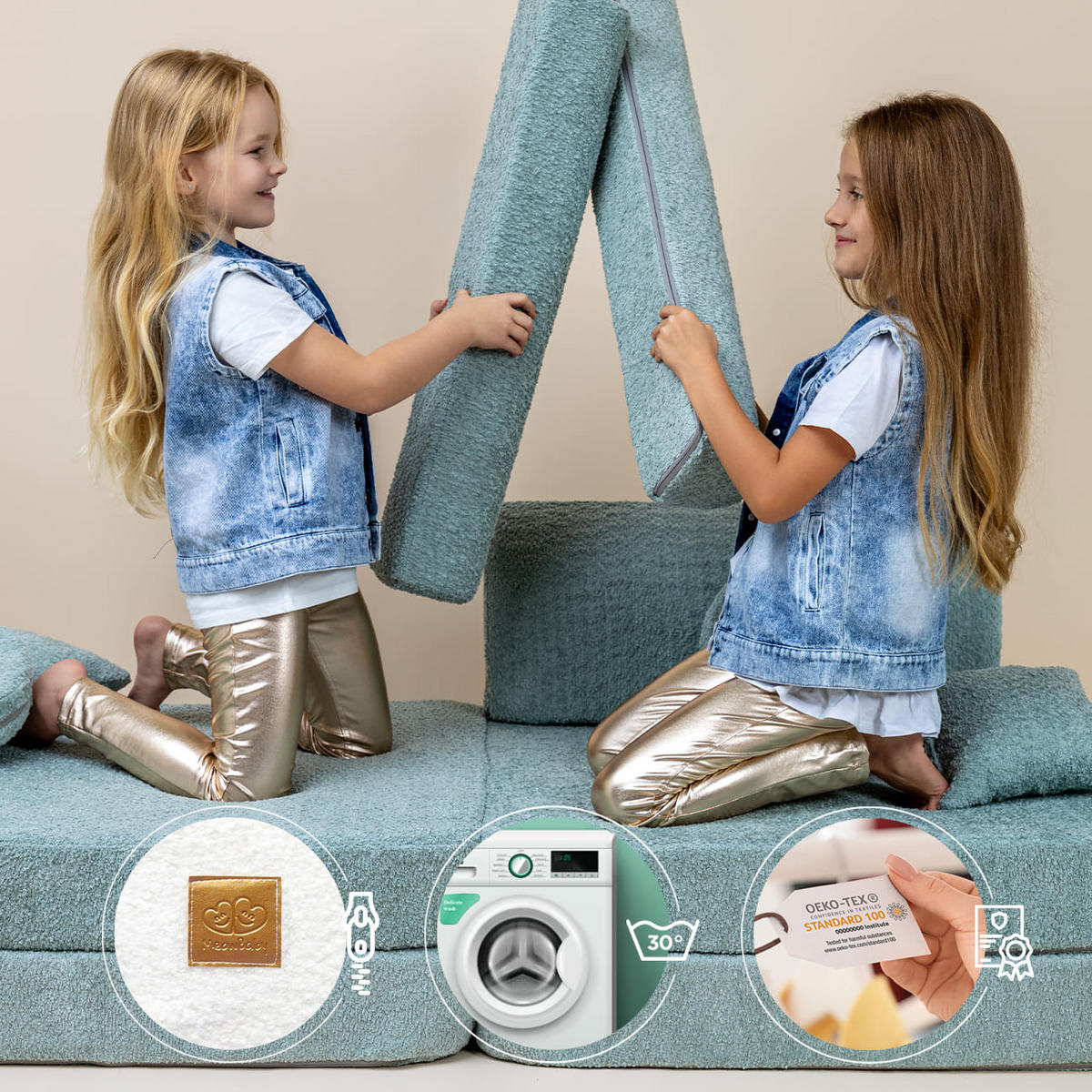 KINDERSOFA, Boucle, Weiß - Weiß, Textil (160/24/80cm) - MeowBaby