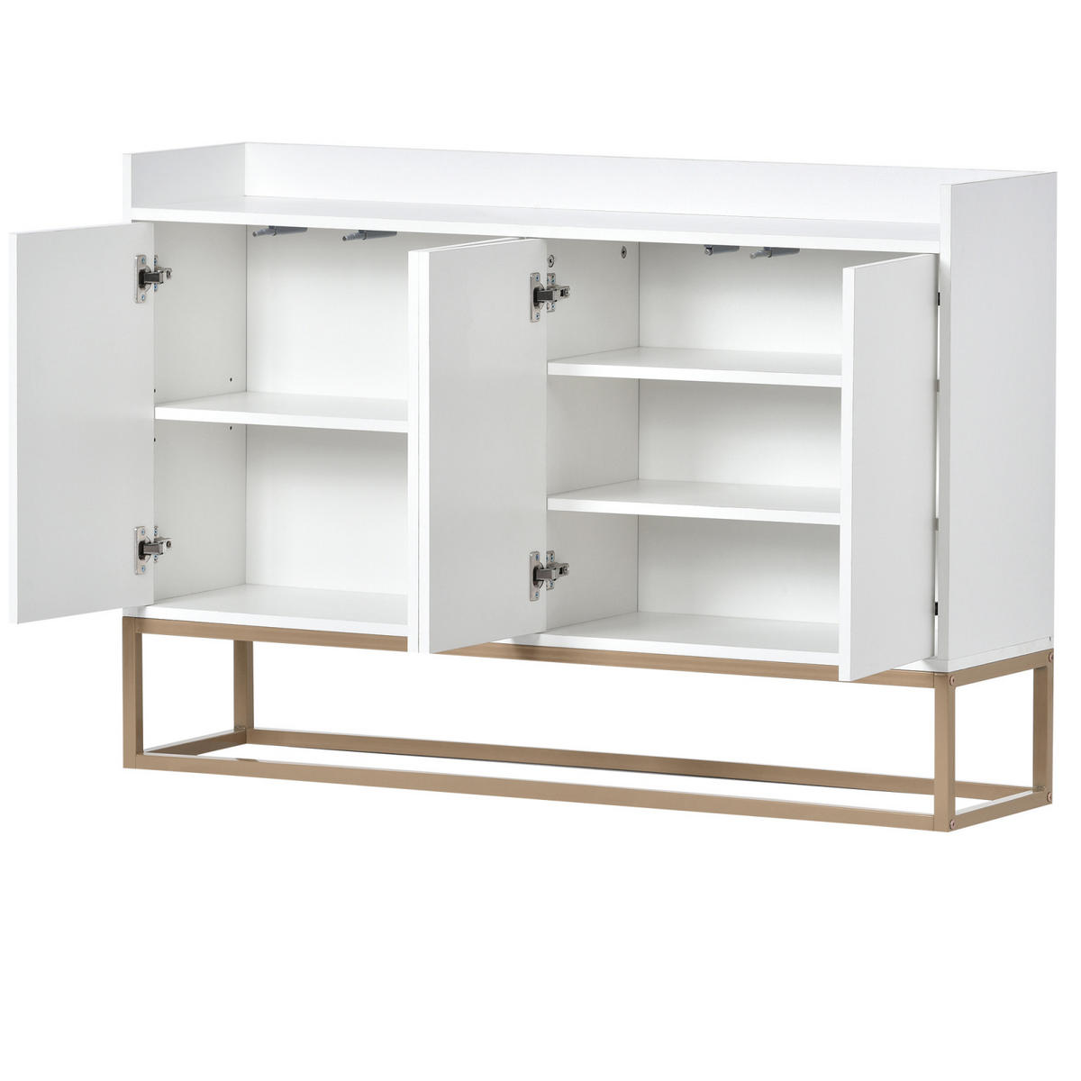 SIDEBOARD, Kommode mit 4 Türen, Verstellbaren Einlegeböden und goldenen Metallrahmen, Weiß - Weiß, Holz (30/80/120cm)
