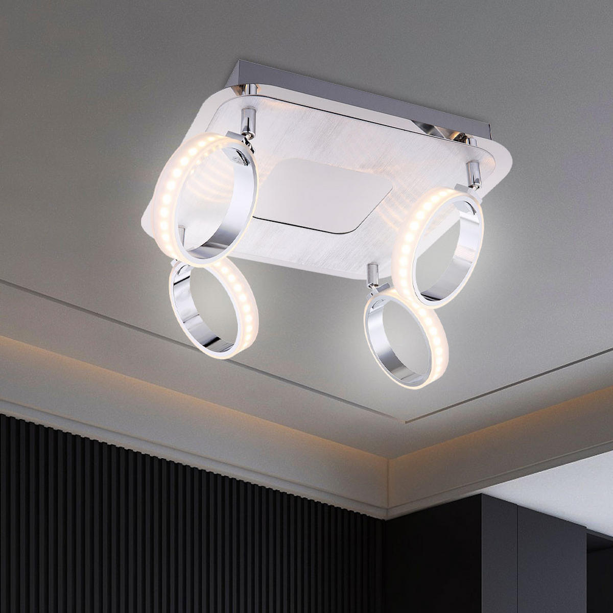 LED DECKENLEUCHTE IDAHO Chrom Silber - Silberfarben, Metall (30/30/19cm) - Globo Lighting