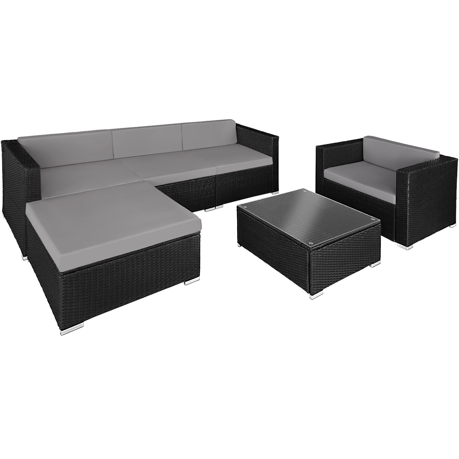 RATTANLOUNGE Milano,mit Sicherheitsglasplatte,schwarz/grau - Schwarz/Grau, Kunststoff - tectake