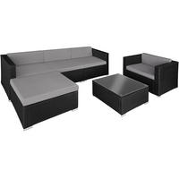 RATTANLOUNGE Milano,mit Sicherheitsglasplatte,schwarz/grau - Schwarz/Grau, Kunststoff - tectake