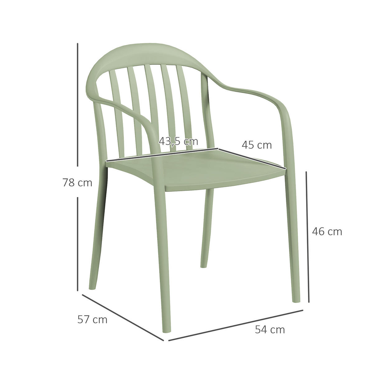 GARTENSTUHL 4er-Set aus Kunststoff - Grün, Kunststoff (54/78/57cm) - Outsunny