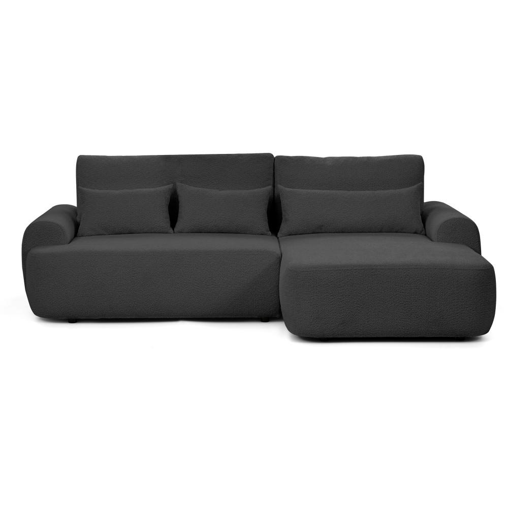 ECKSCHLAFSOFA Oliver im Bouclé-Gewebe, Schwarz, rechts - Schwarz, Textil (266/160cm) - Beautysofa