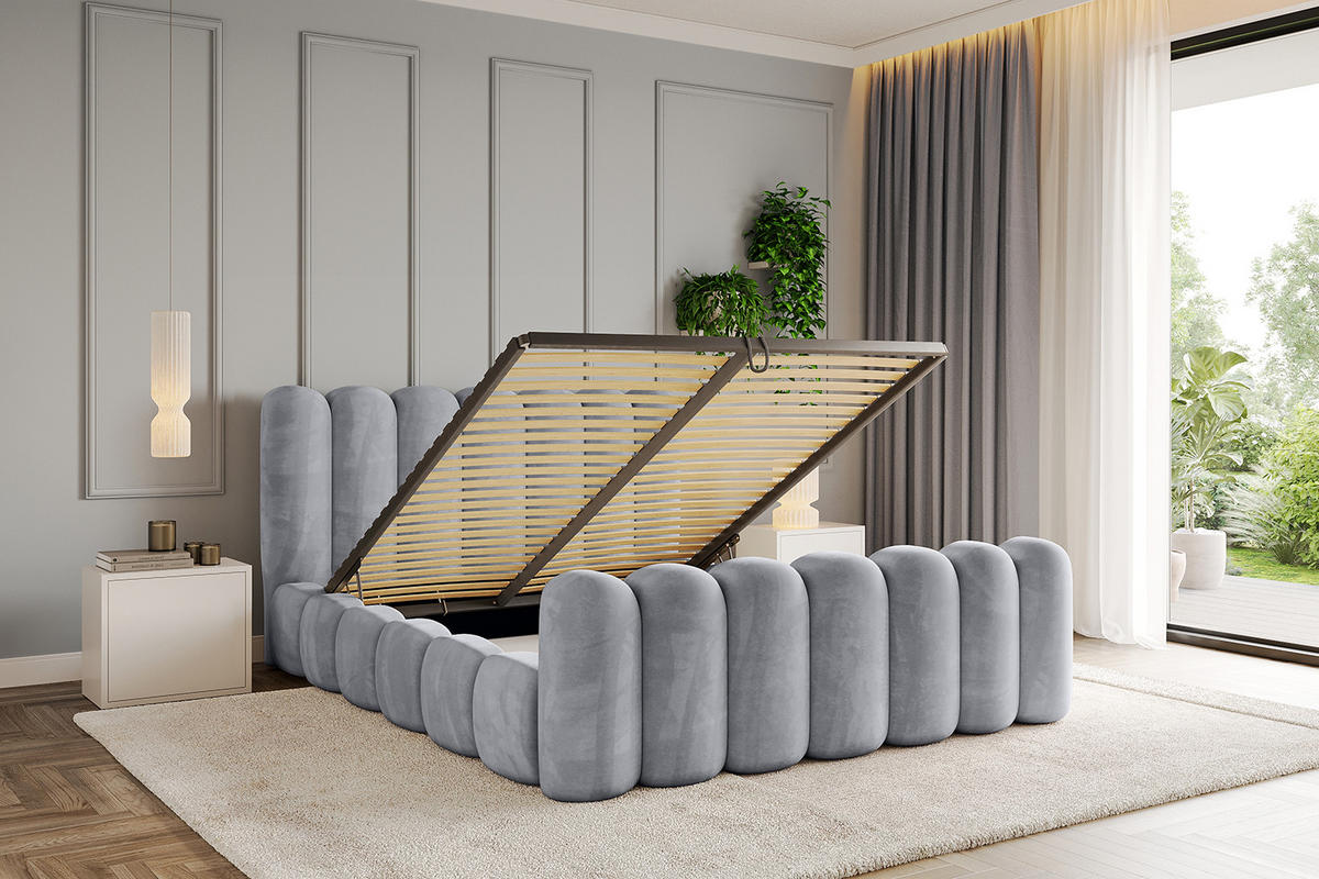 POLSTERBETT mit Bettkasten, Fußteil und Lattenrost, Boxbett ohne Matratze - SENA-Z 180x200 Hellgrau - Hellgrau, Holzwerkstoff/Textil (180/200cm) - ALTDECOR