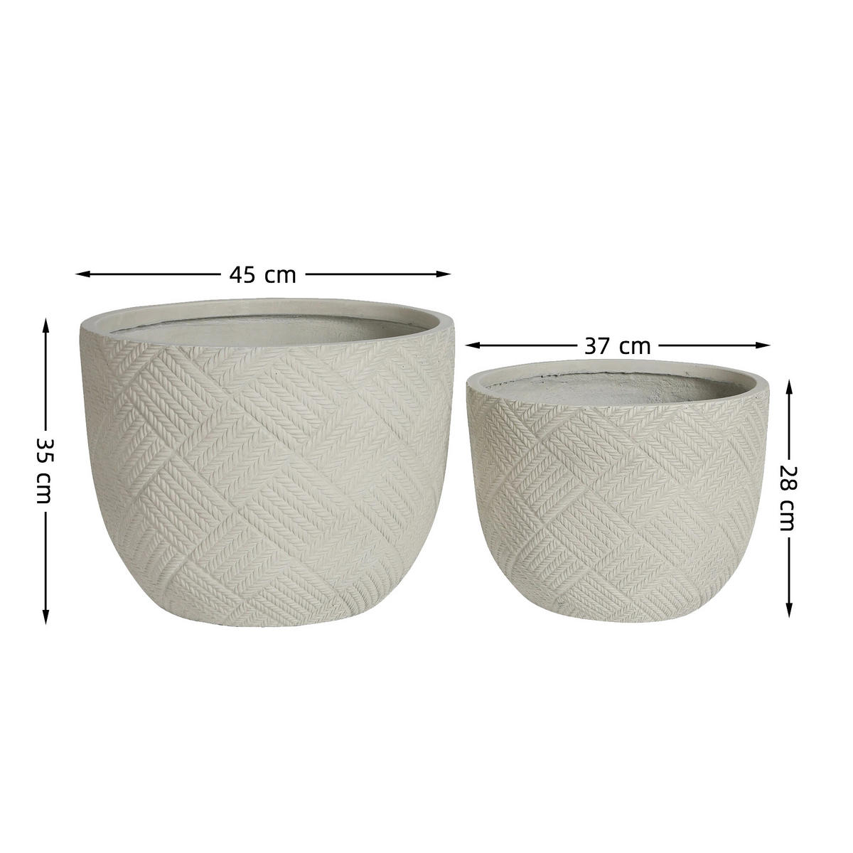 BLUMENTOPF Ø 45/37 cm Grau mit Abflusslöcher (2 Stück) - Grau, Naturmaterialen (37/28cm) - Oxeza