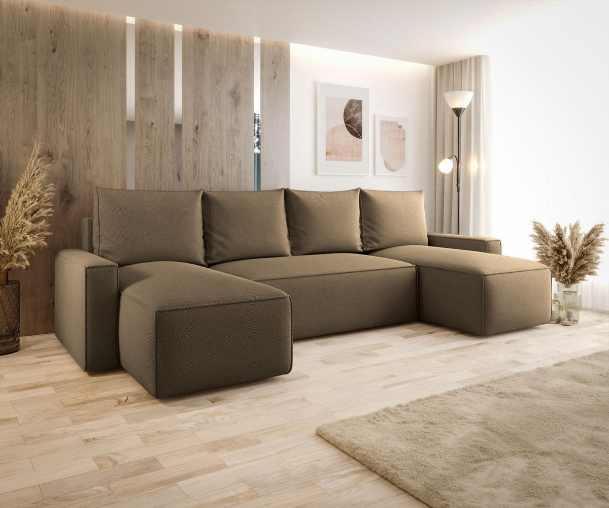 WOHNLANDSCHAFT mit Schlaffunktion SAVIO U Curio 20 - Braun, Textil (300/75/140cm) - Bedante