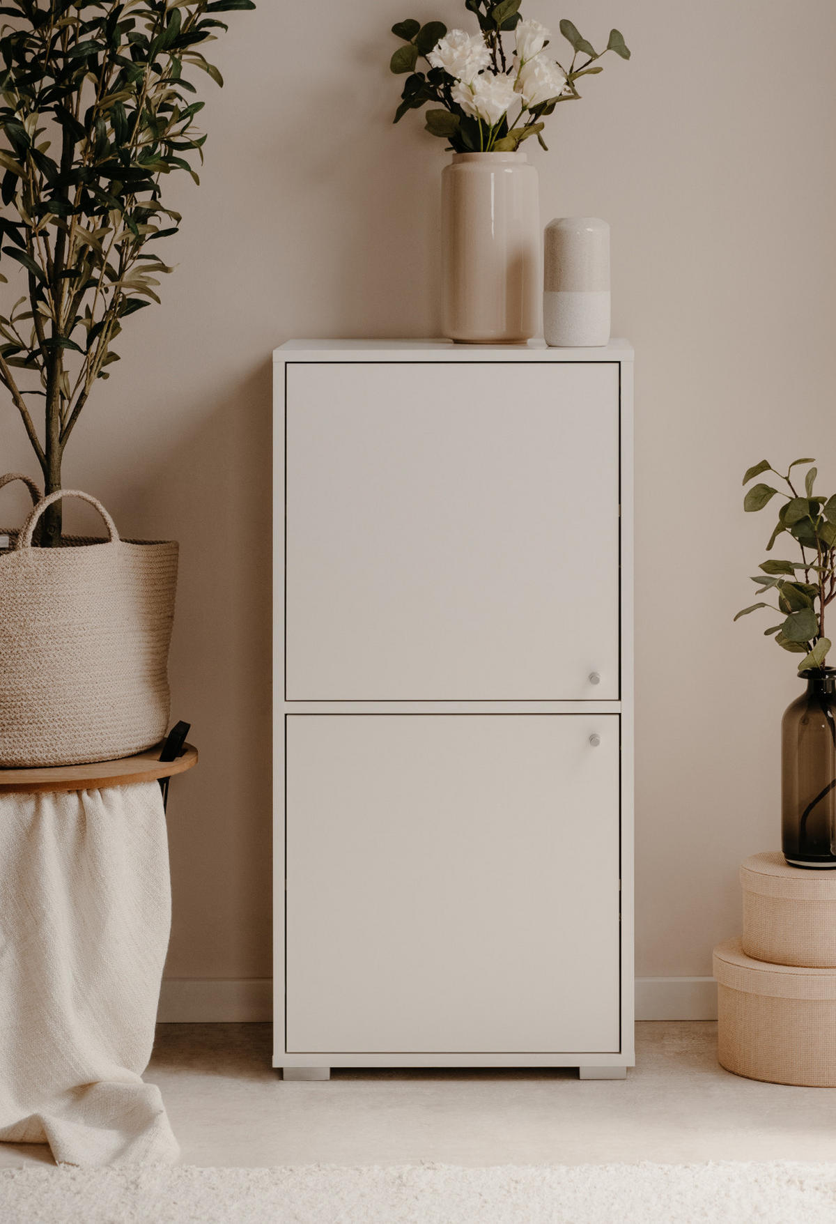 KOMMODE weiß 46 x 97 cm, Anrichte mit wechselbarem Türanschlag - Silberfarben/Weiß, Holzwerkstoff/Kunststoff (46/96.5/33.5cm) - Furn.Design