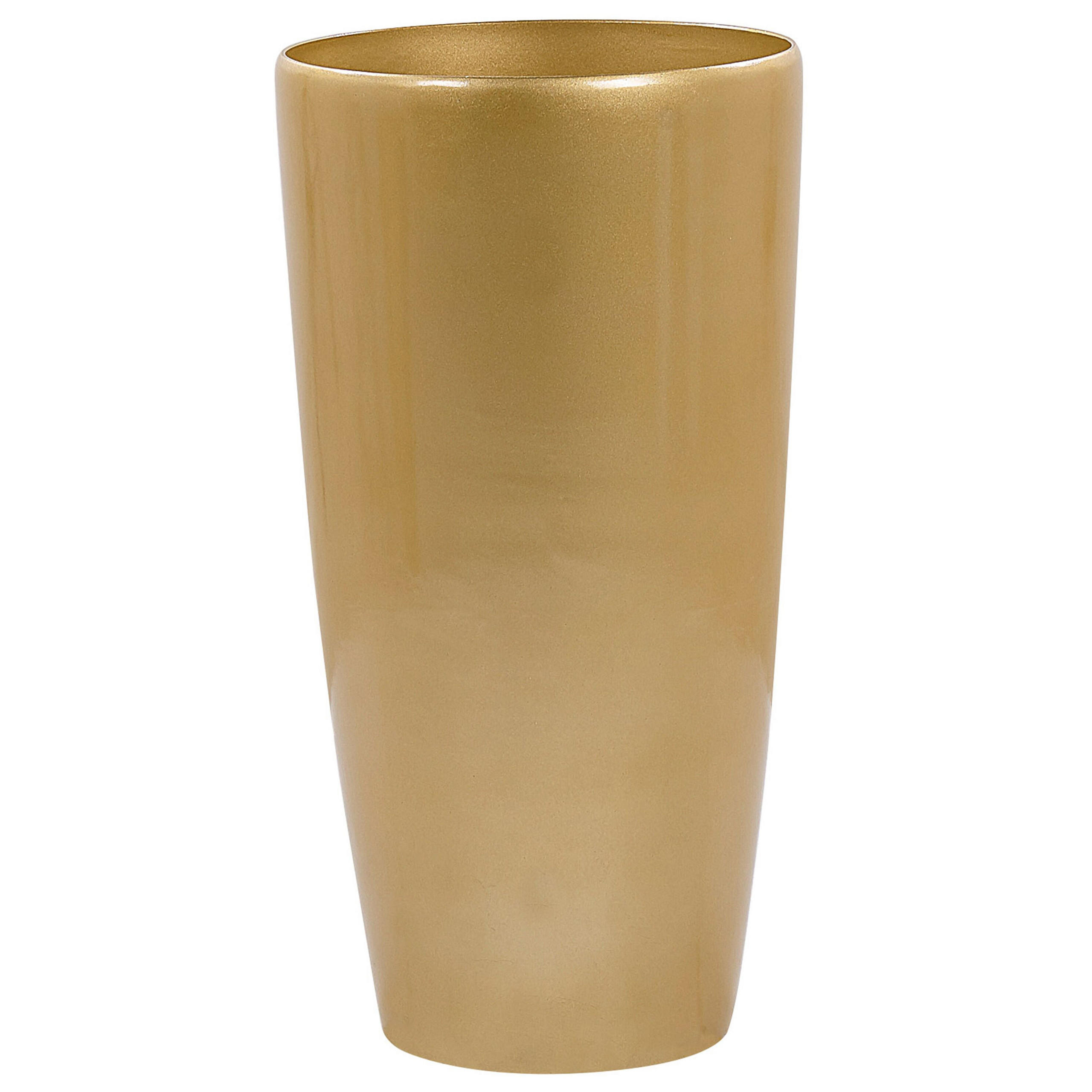 BLUMENTOPF gold rund 40/40/75 cm Tseria - Goldfarben, Stein (75cm) - Beliani