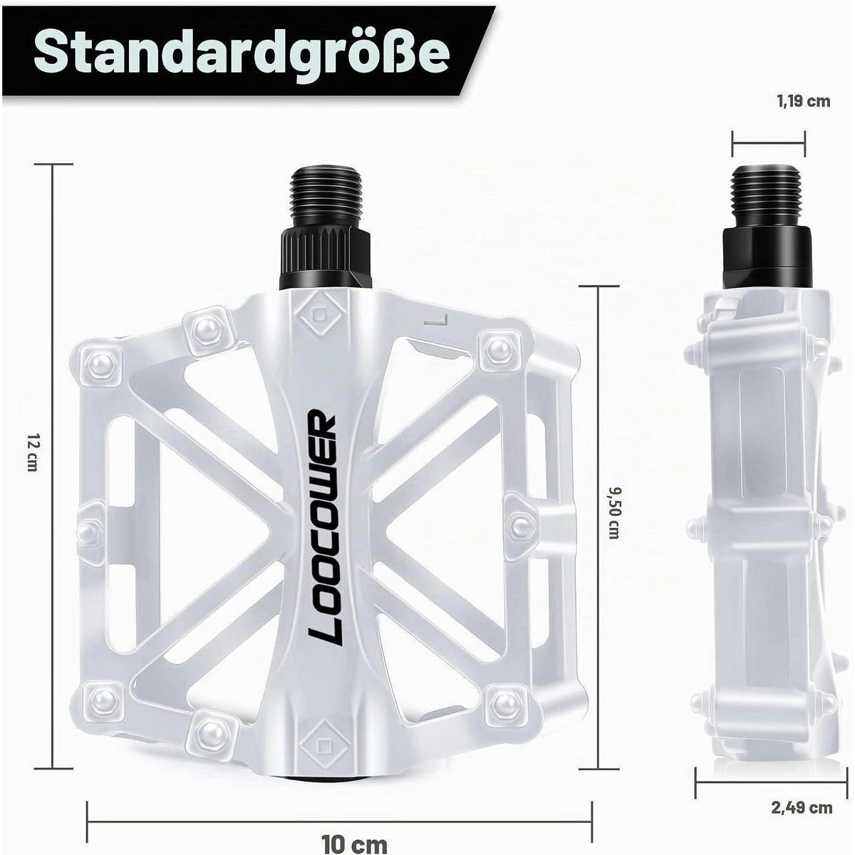 FAHRRADPEDALE Aluminiumlegierung Anti-Rutsch 9/16 Zoll Weiß - Weiß, Metall (9.5/1.5/12cm)