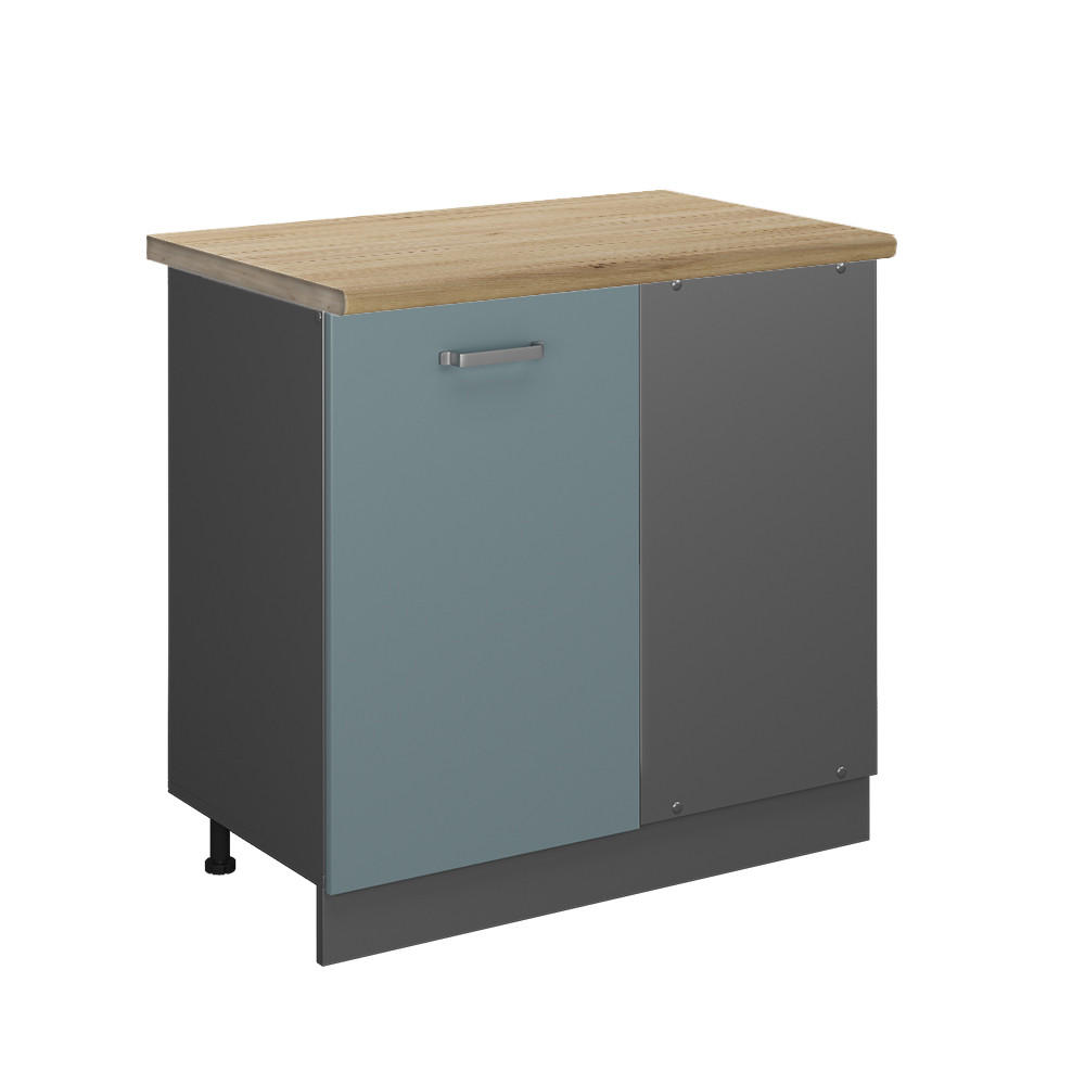 ECKUNTERSCHRANK R-Line Blau-Grau 86 cm, AP Eiche - Anthrazit/Blaugrau, Holzwerkstoff (86/81.6/60cm) - Vicco