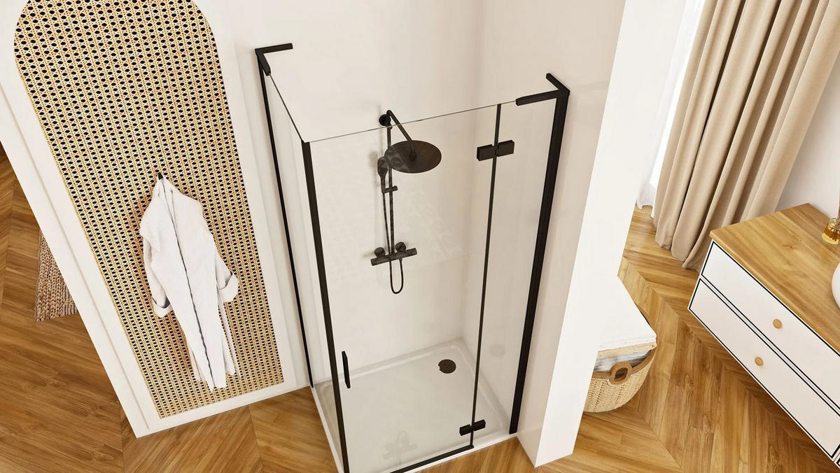 DUSCHKABINE Rea Hugo Black 80x90 - Schwarz, Glas (80/90/200.5cm) - REA