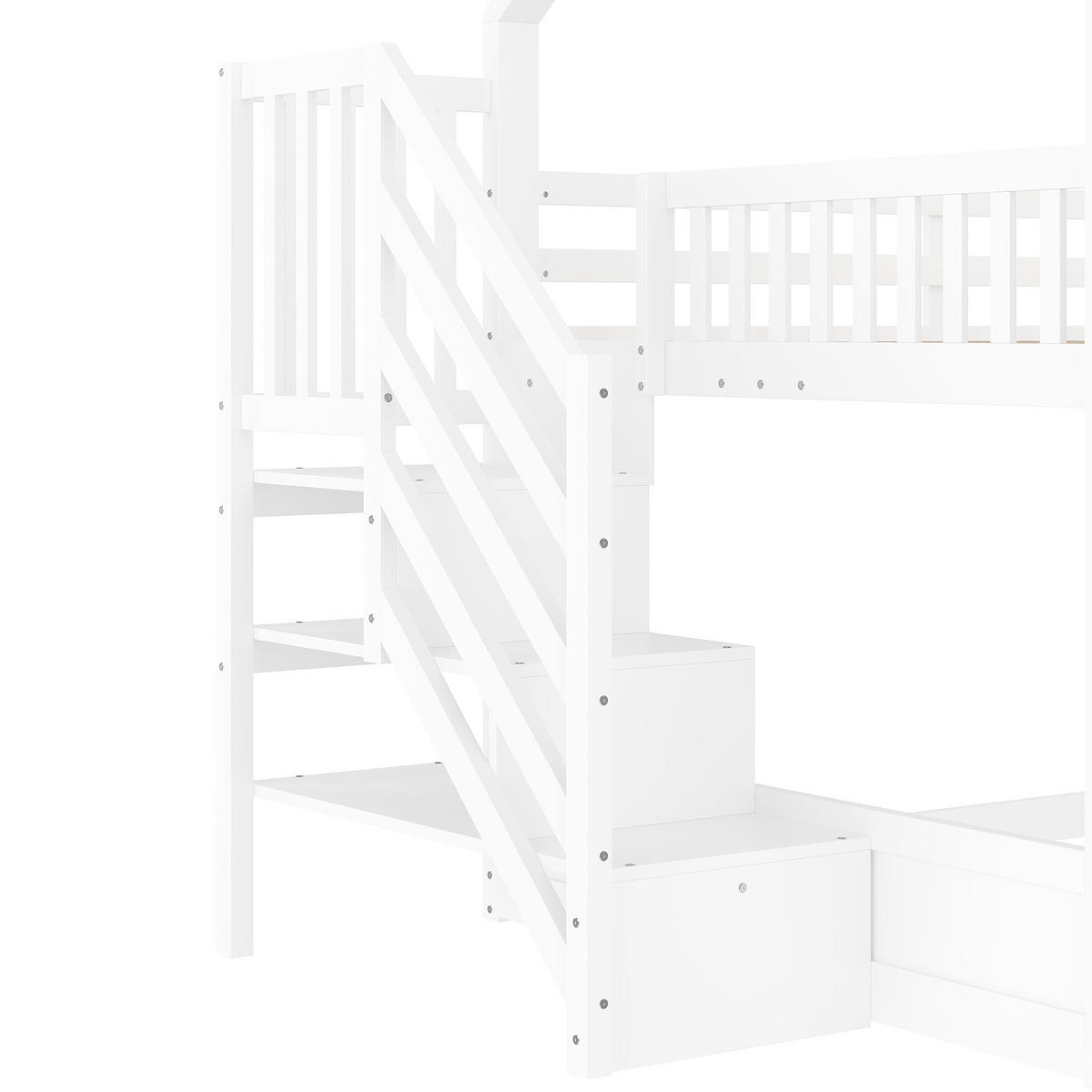 ETAGENBETT 140x200cm Weiß mit Stauraumtreppe und Rutsche Hausbett - Weiß, Holz (140/200cm) - FLIEKS