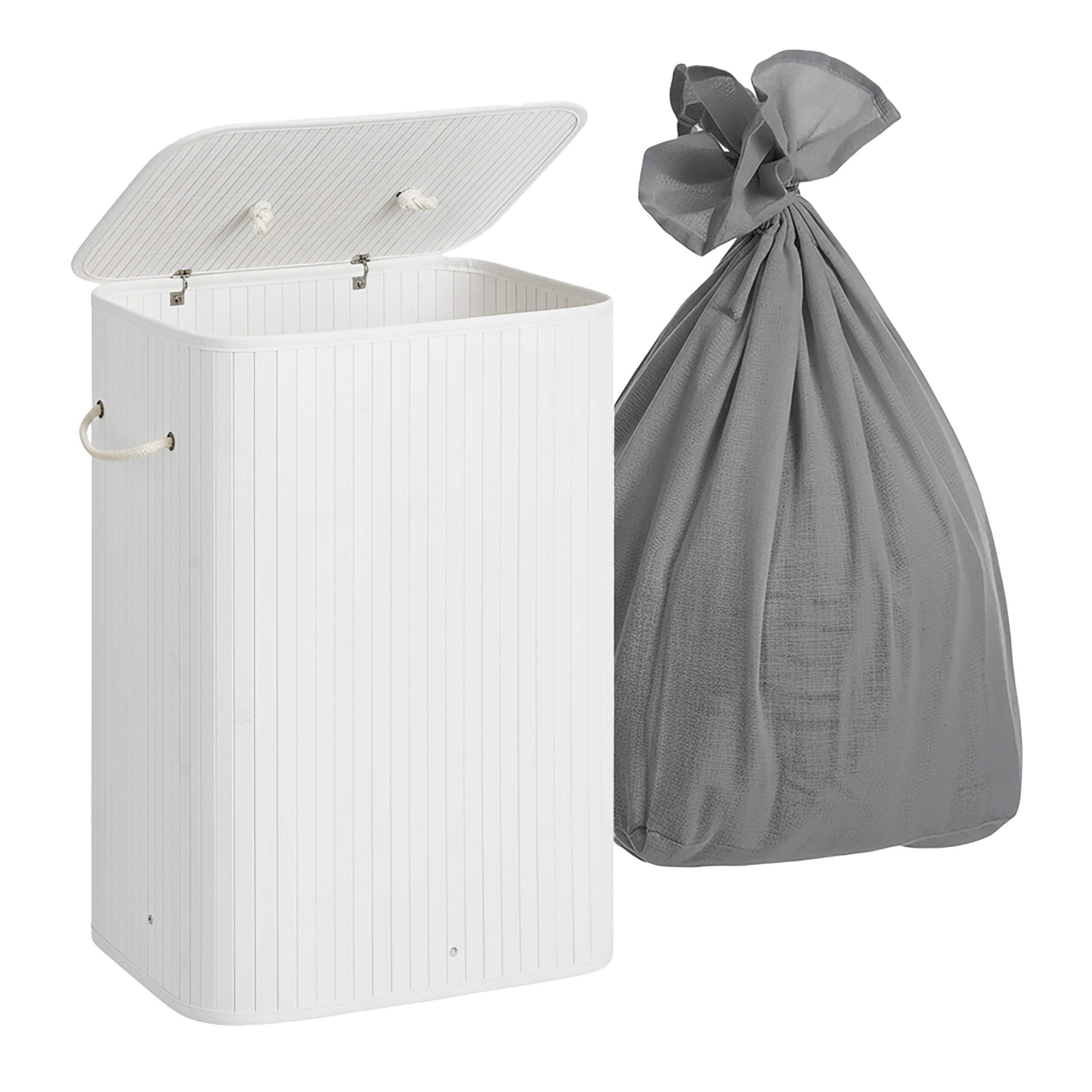 WÄSCHEKORB Bambus - Weiß, Holz/Textil (52/63/32cm) - Relaxdays