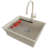 UNTERBAUSPÜLE GRANIT Praga, 2-er set Beige 56/47 cm 1 Becken + Küchenarmatur 38/14 cm + Ablauf-Set + Aufrollbare Abtropffläche ab 60er Unterschrank - Chromfarben/Beige, Kunststoff (56/20/47cm) - Primagran