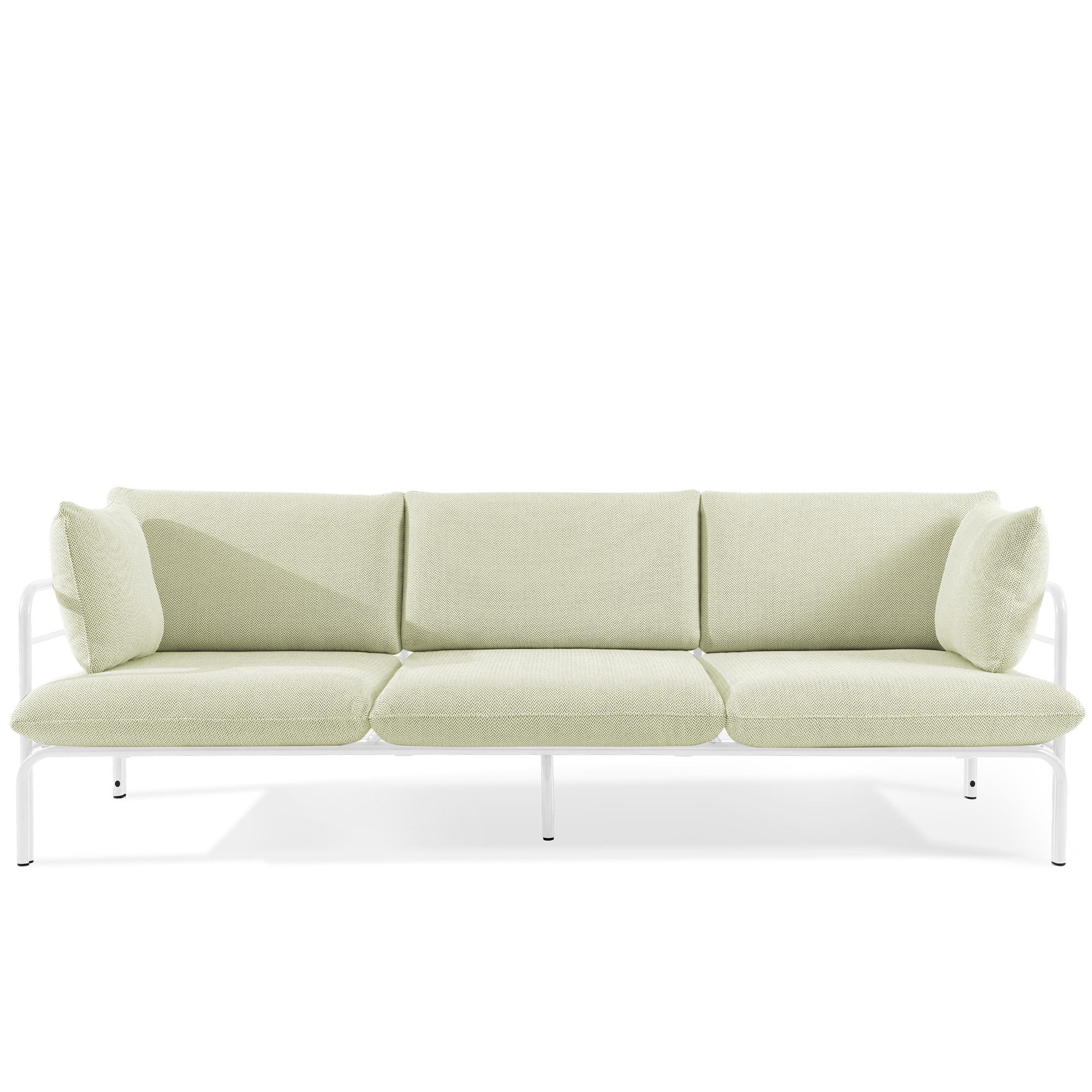 GARTENSOFA RAMBE 3-Personen mit Kissen, Weiß - Weiß/Hellgrün, Textil/Metall (225/80/80cm) - KONSIMO®