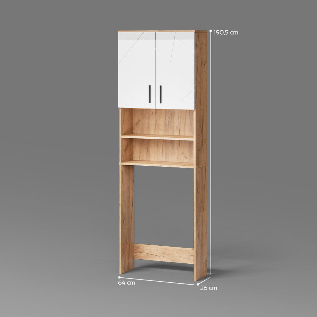 WASCHMASCHINENSCHRANK Ronco Weiß Hochglanz/Goldkraft Eiche 64 x 190.5 cm - Weiß Hochglanz/Eiche Wotan, Holzwerkstoff (64/190.5/26cm) - Livinity®