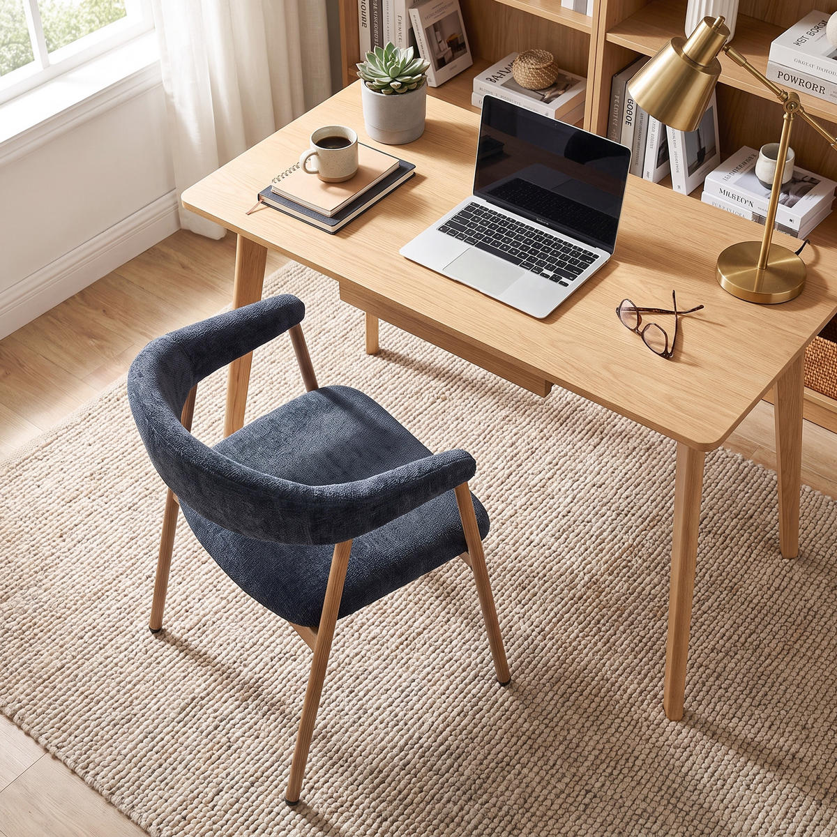 ESSZIMMERSTÜHLE 2er-Set, gepolstert, Chenille, Metallbeine in Holzoptik, Blau - Blau, Textil (61/80.5/59cm) - Meubles Cosy